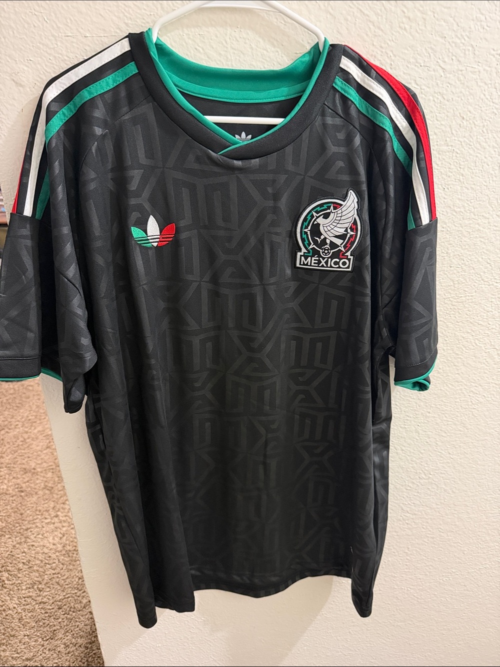 adidas Black Mexico Soccer Jersey with Green & Red Details